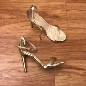 Lulus loveliness gold 7.5 stiletto ankle strap heels